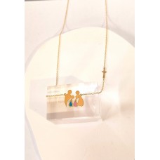 Κολιέ Σε Κίτρινο Χρυσό 9Κ - Οικογένεια με δύο παιδιά και ΄ένας σταυρός (N264)